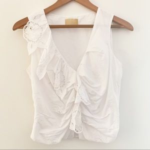 Charo Azcona Designer White Eyelet Sexy Blouse Top